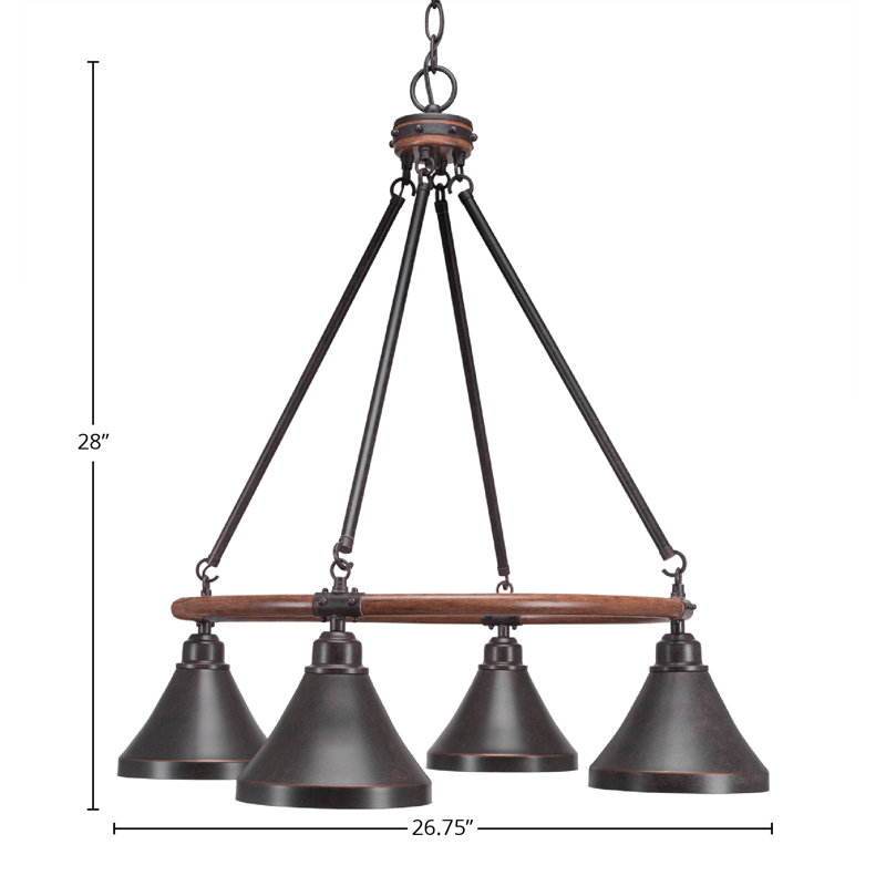 Blacksmith 4 Light Downlight Chandelier Shown in In Painted Wood-look Metal & Dark Granite Finish With 7" Dark Granite Metal Shades