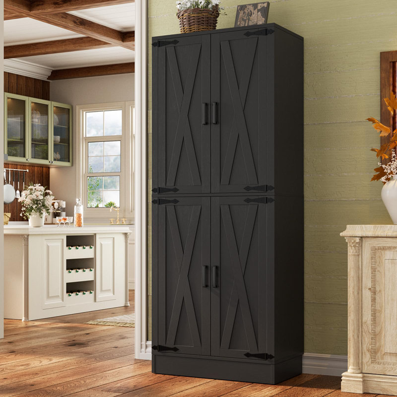 71" Storage Cabinet With Doors And Drawer, Black 