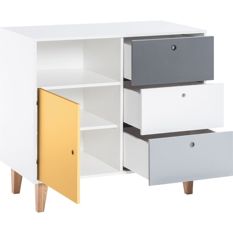 Aleana 3 Drawer Combi Chest, Saffron/White/Grey