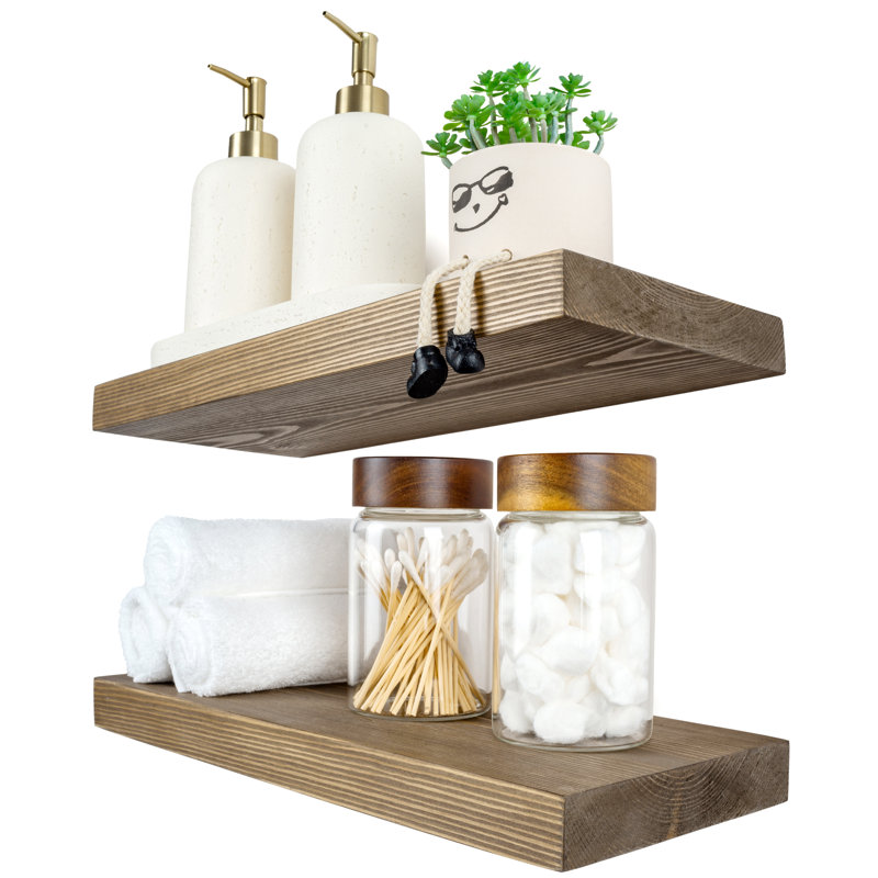 Solid Wood Floating Shelves，Rustic Wooden Wall Shelves, Walnut, 1.25" H x 12" W x 6.7" D