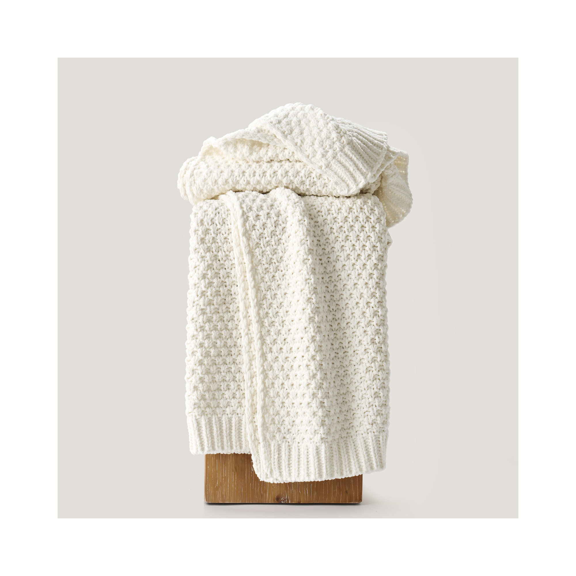 Chunky Chenille Knit Throw Blanket, Bright White, 60" L x 50" W