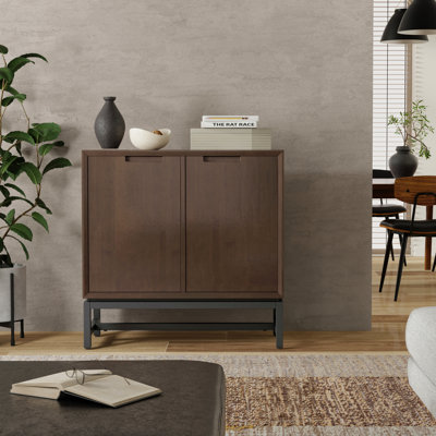 32 Inch Wide Solid Wood Low Storage Cabinet In Walnut Brown