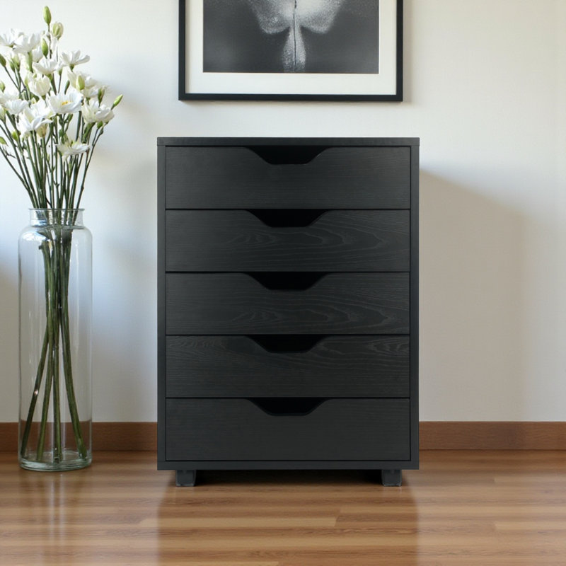 Barakha Accent Chest With 5 Drawers in Black Finish, 25.8'' H X 18.8'' W X 15.6'' D, Black
