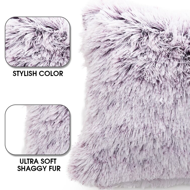 Cheer Collection Super Soft Shaggy Long Hair Throw Pillows Set of 2 -  Purple Ombre (12 x 20)