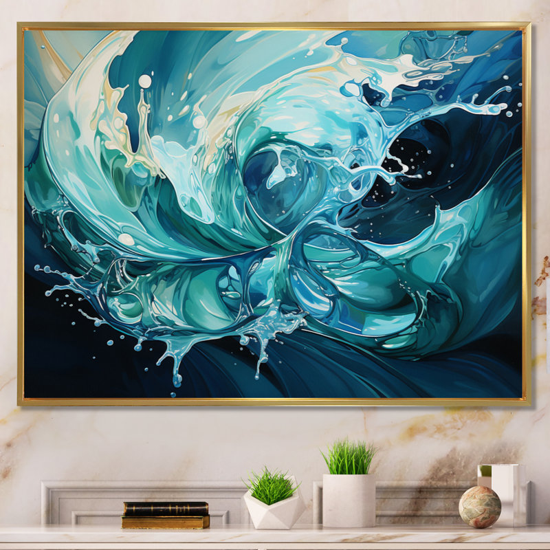 " Blue Fluid Grind I ", 24" H x 32" W x 1" D, Gold Floater Framed