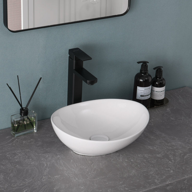 Lavabo de salle de bain vasque ovale en céramique blanche