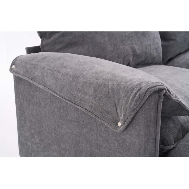 Canapé convertible 2 places avec repose-pieds Kian, Tissu gris