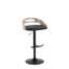Tabouret de bar réglable avec pivot en métal noir, bois gris clair et similicuir noir avec repose-pieds rond en T - ensemble de 2