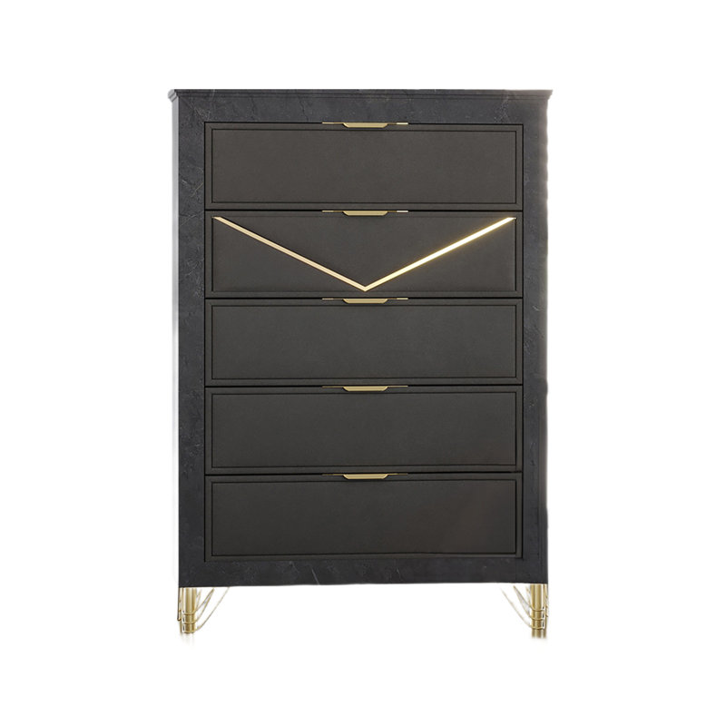 Commode haute Semy, stratifié marbre gris anthracite, or