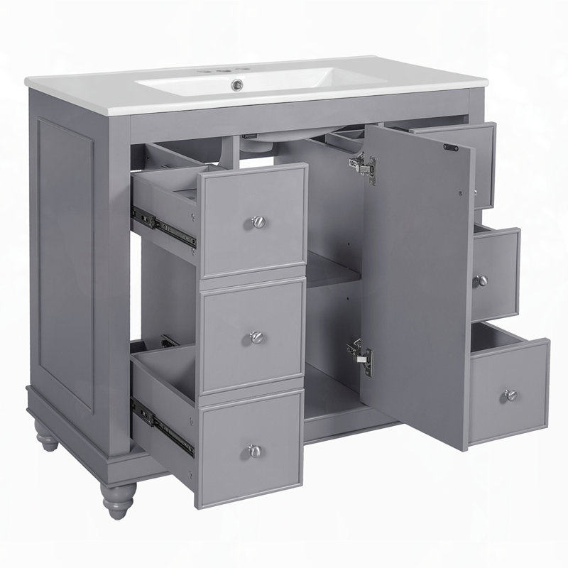 Ensemble de meuble-lavabo polyvalent avec lavabo en céramique, Gris