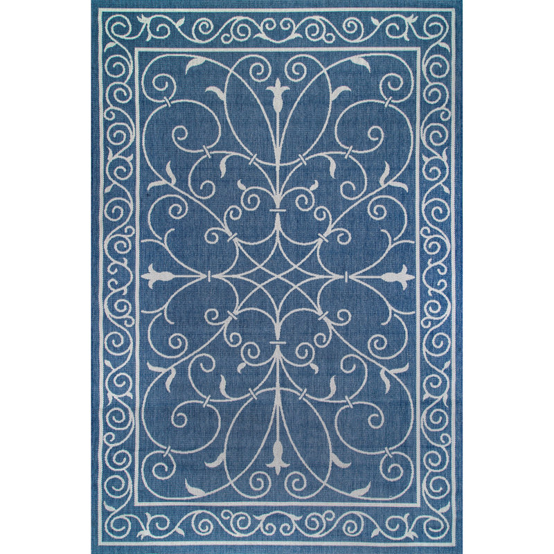 Tapis d'intérieur / extérieur bleu Mikhail, Rectangle 3 pi x 5 pi