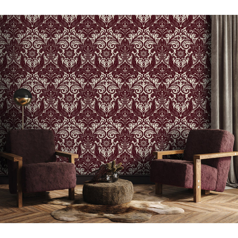 Llewelyn-Bowen - Off The Wall Damask Fabric Wallpaper Roll, Red