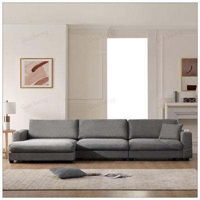 Oversized Corduroy Sectional Sofa, L Shaped Cloud Couch with USB Charging Port, Cup Holder, Deep and Wide Seat for Ultimate Comfort and Convenience