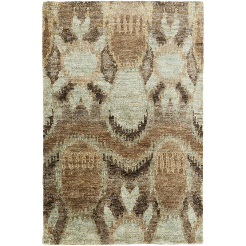Tapis brun / beige noué à la main Elvera Ikat, Rectangle 2 pi x 3 pi