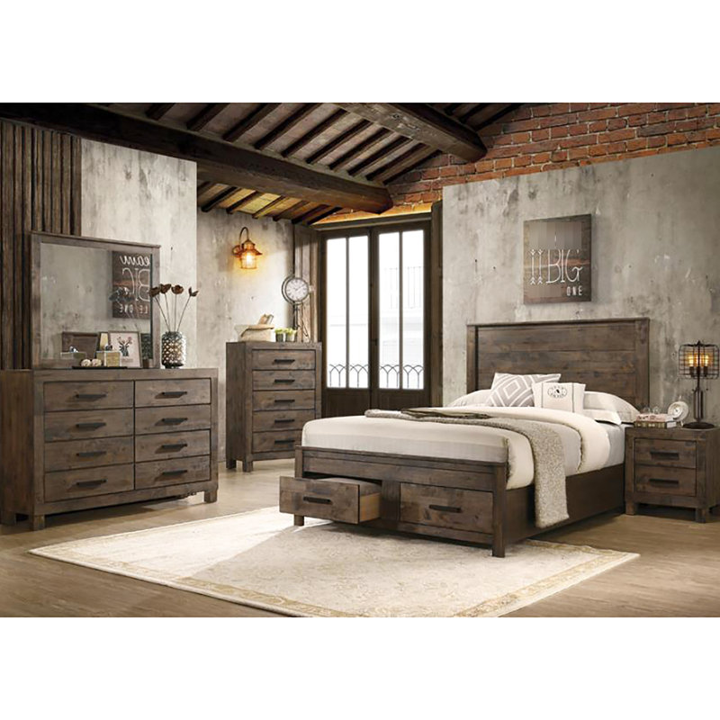 Table de chevet rustique dorée avec 2 tiroirs pour la décoration de la chambre à coucher 2 finitions mates et poignées en bois