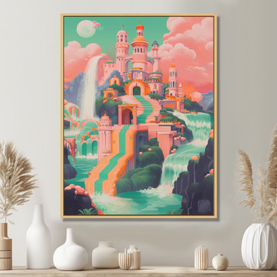 Château magique dans un arc-en-ciel rose - impressions de châteaux