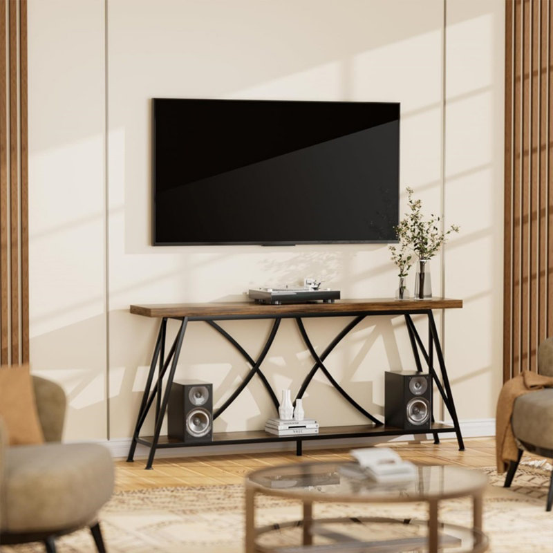 Console rectangulaire en bois massif brun, H 29,53 po x l 62,99 po x P 11,81 po