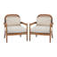 [Ensemble de 2] Chaise d'appoint Mid-Century moderne de 26,6 po avec structure en bois massif au fini noyer et dossier en rotin, coussin beige avec tissu rayé