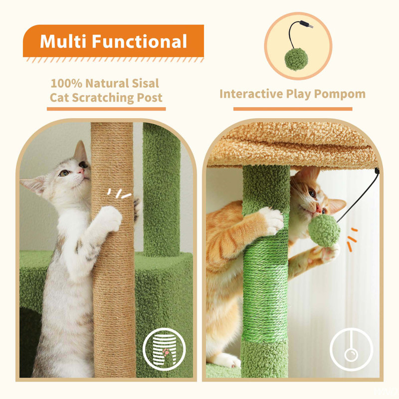 Green Tall Cat Tree Tower with Sisal Scratching Posts