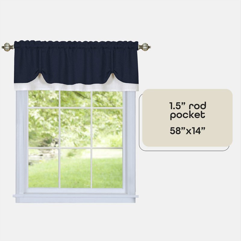 Navy and White Polyester Rod Pocket Valance, 58" x 14"