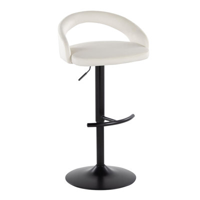 Carleen Upholstered Contemporary Adjustable Barstool in Metal and Velvet with Round T Footrest By