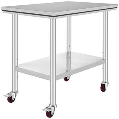 Mophorn Stainless Steel Work Table 36x24 Inch with 4 Wheels, Casters Heavy Duty Food Prep Worktable for Commercial Kitchen Restaurant, Silver | with 4 Wheels, for Commercial Kitchen Restaurant, Silver