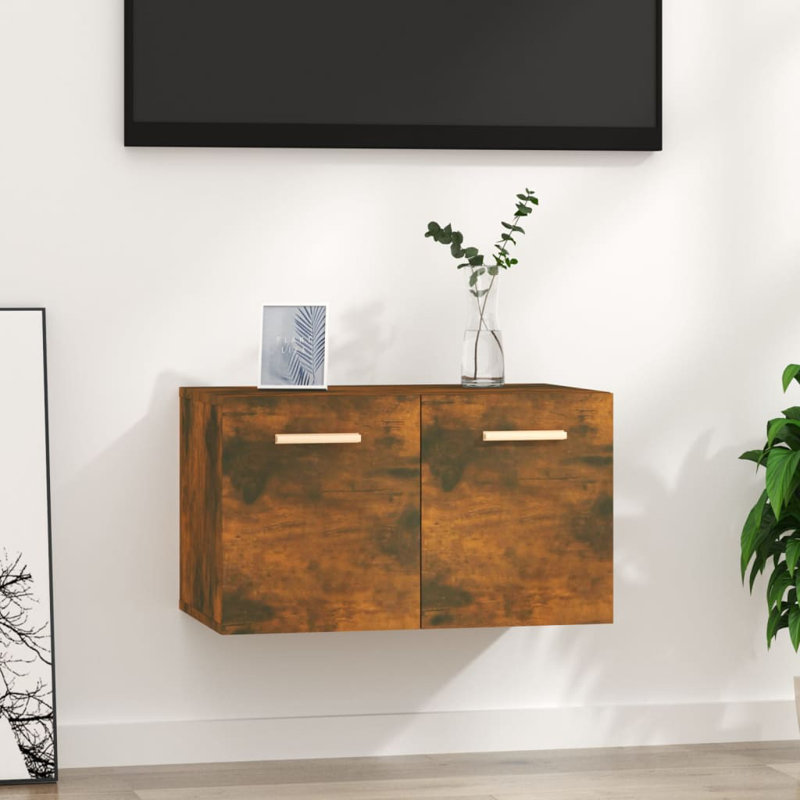 Latitude Run Wall Cabinet Engineered Wood, Smoked Oak, 36.5cm H x 80cm W x 35cm D