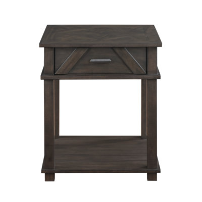 26''H Retro Solid Wooden End Table | Freestanding Rectangular Bedside Storage Cabinet