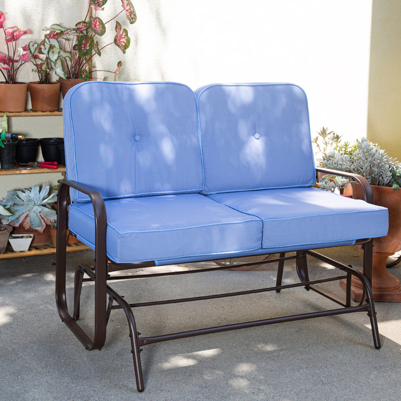 Banc d'extérieur en métal avec coussins, Bleu