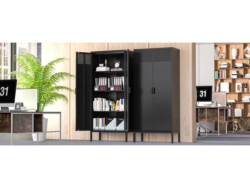 Versatile Metal Storage Cabinet with Innovative Design for Various Spaces, Black