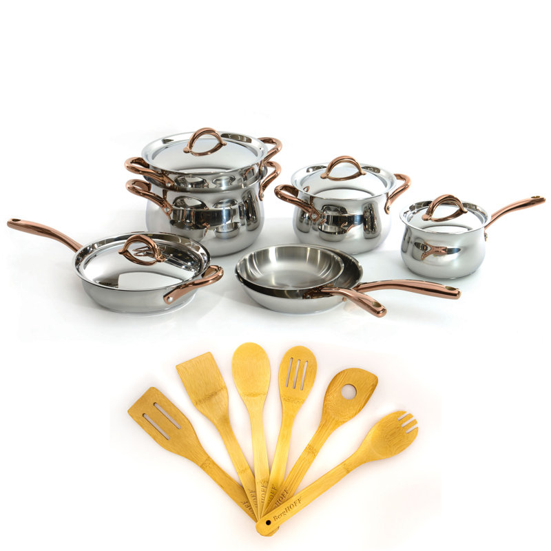 Batterie de cuisine en acier inoxydable Berghoff Ouro Gold 18/10, couvercles en acier inoxydable