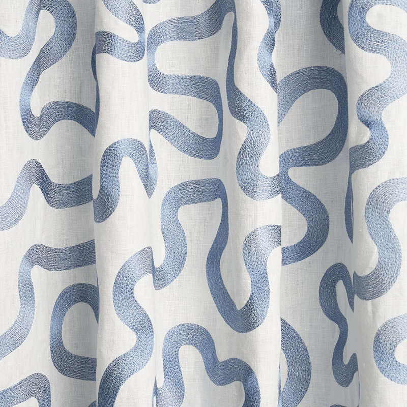 Tissu brodé Riley, Bleu marine / ivoire