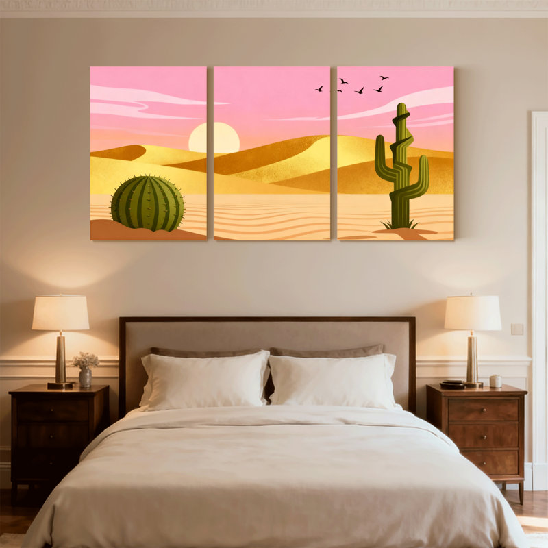 «Cactus Desert Sunset», ensemble de 3 reproductions d'art sur toile, H 18 po x l 36 po