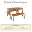 Ensemble de salle à manger 3 pièces avec banc et table en bois d'acacia 3 pièces