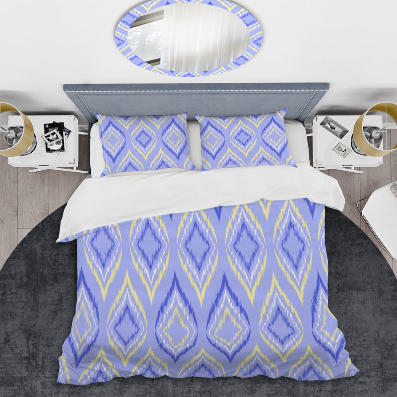 Blue/Cream Microfiber Duvet Cover Set, Queen Duvet Cover + 2 Standard Shams