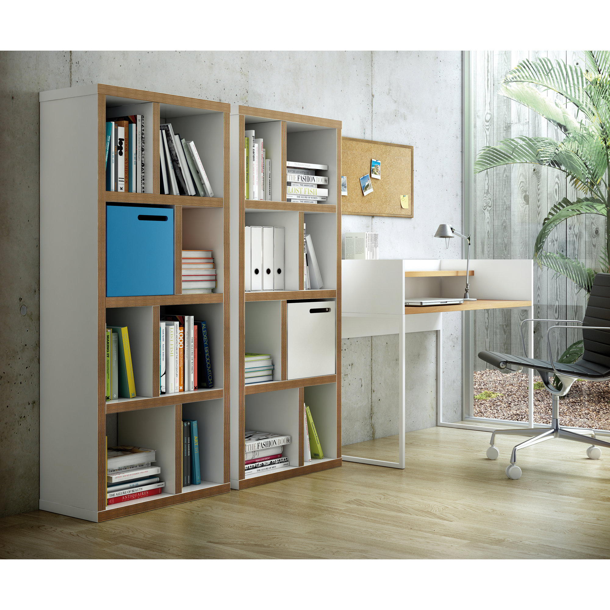 Stetson 4 Level Cube Unit Bookcase, Pure White / Plywood, (4 Shelves) 63" H x 28" W x 13" D