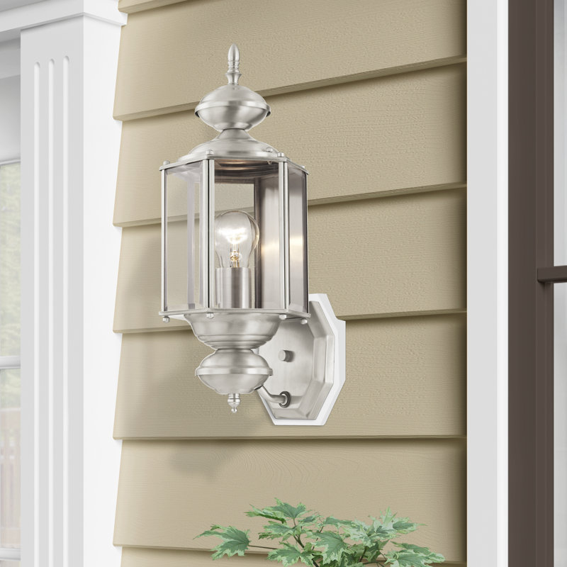 Lanterne murale d'extérieur en verre biseauté H 17,5 po Amberdawn, Nickel brossé