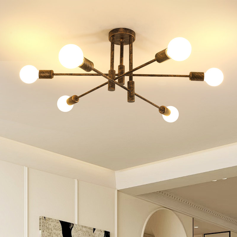 Modern 71cm Bronze 6-Light Sputnik Iron Flush Mount Ceiling Light