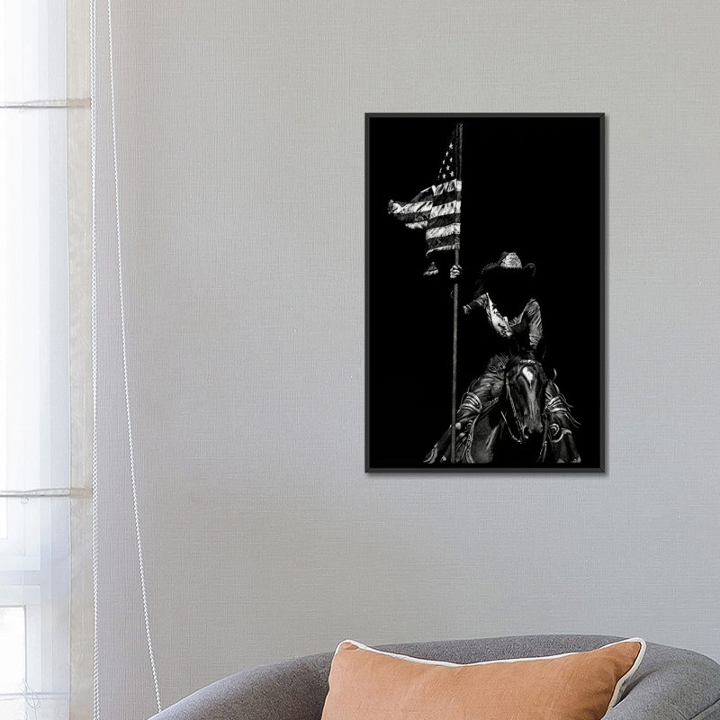 « scratching rodeo vi », impression sur toile, H 26 po x l 18 po x P 1,5 po, Toile avec cadre noir, Pas de tapis