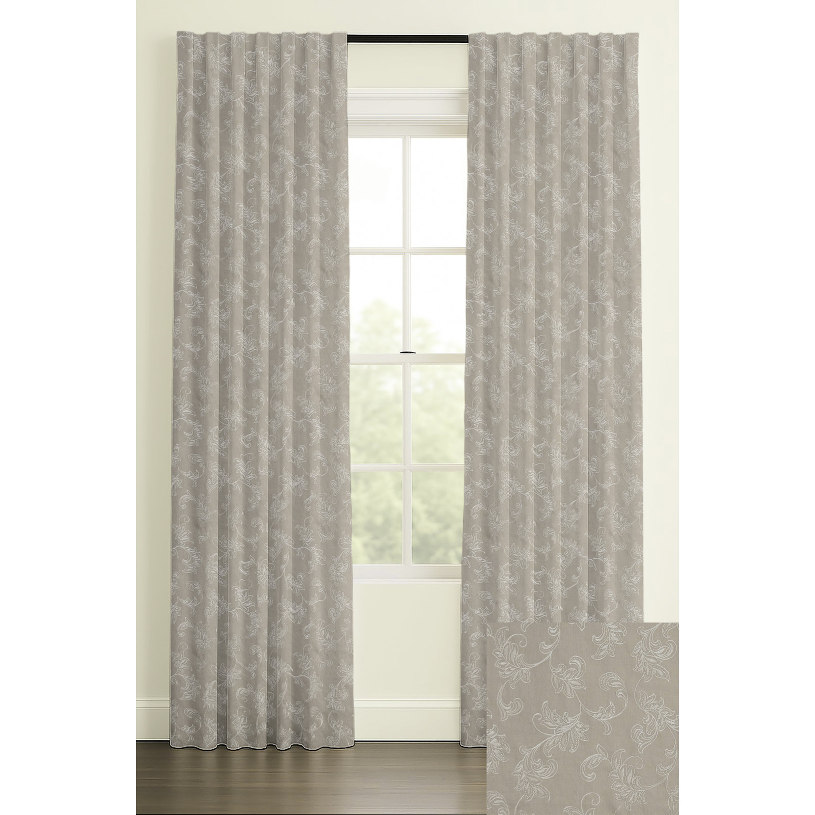 120" Inverted Pleat Double Lining Morgan On Natural Linen, Single, 50" W x 84" L, Rod Pocket