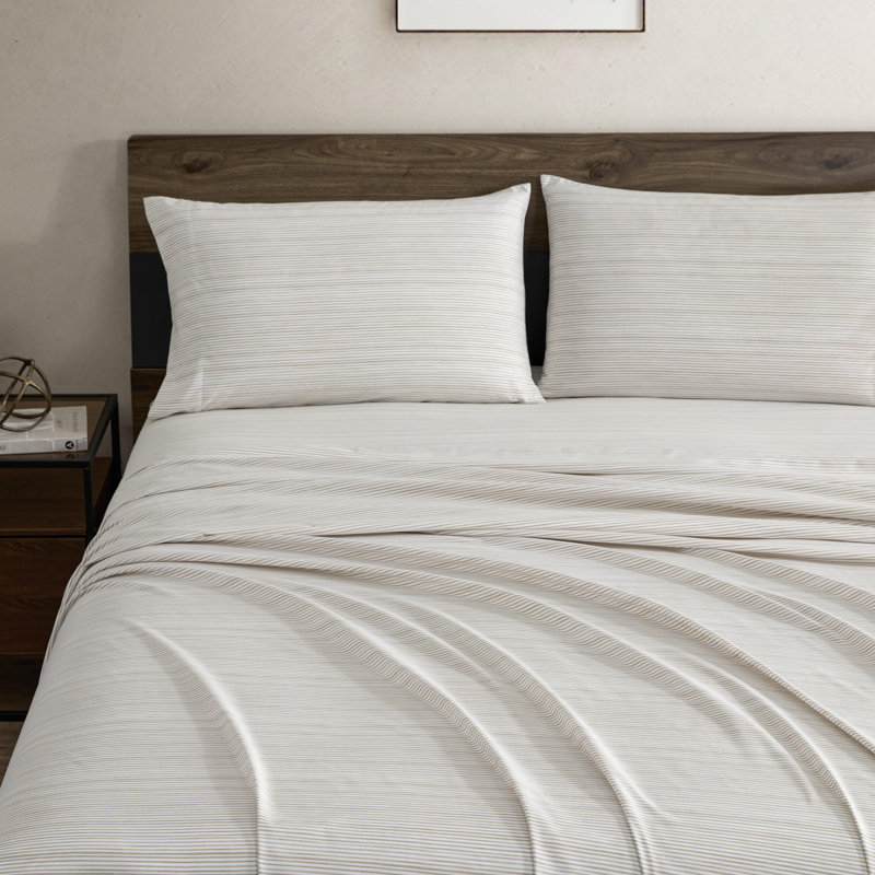 Kenneth Cole Textured Stripe Beige Sheet Set, King Sheet Set with 2 Pillowcases, Textured Stripe Beige