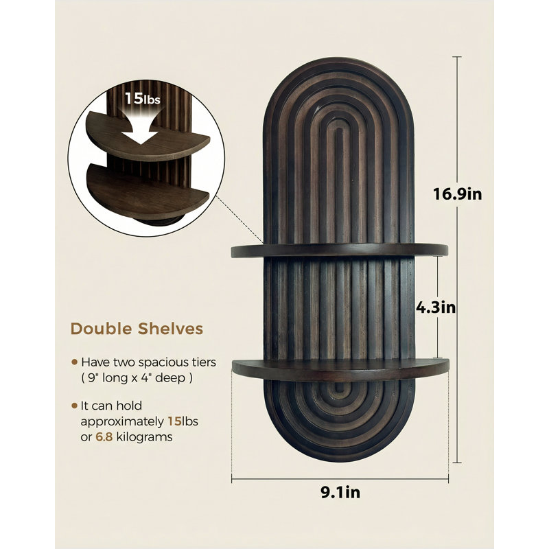Tablette suspendue en bois Boho, Marron foncé