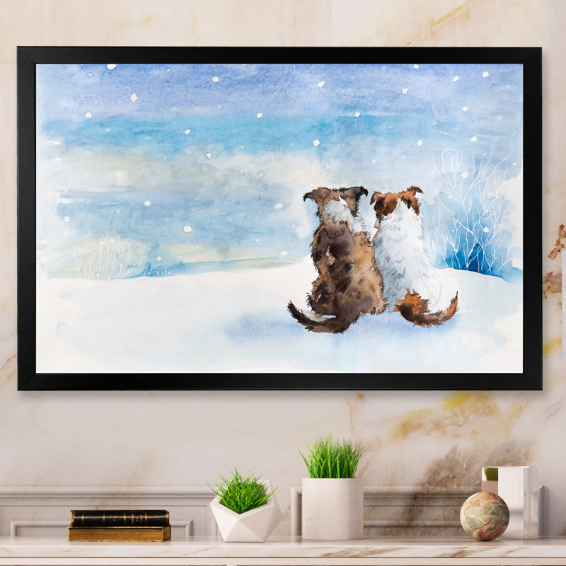 «Dogs pendant la saison de Noël», reproduction d'art sur toile, Cadre photo noir, H 8 po x l 12 po x P 1 po