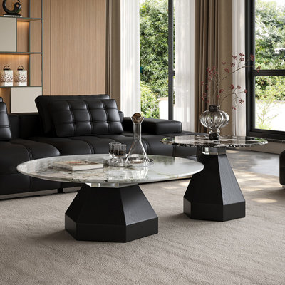 Luxury-Style Round Marble Coffee Table Set