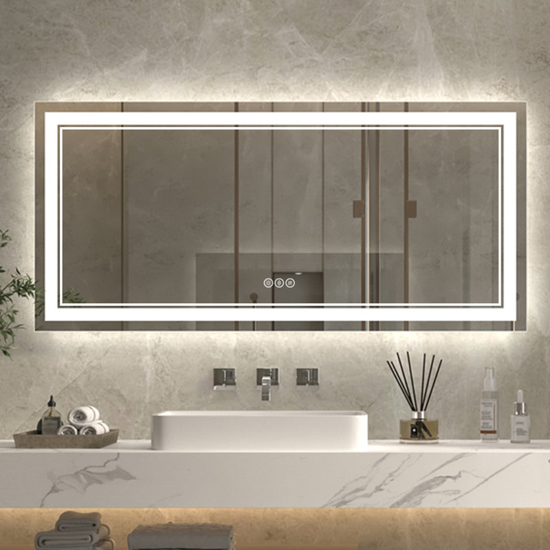 Wall Mount Anti-Fog Oversized Frameless Lighted Bathroom Mirror/ LED Bathroom Mirror, 28" x 60", Rectangle