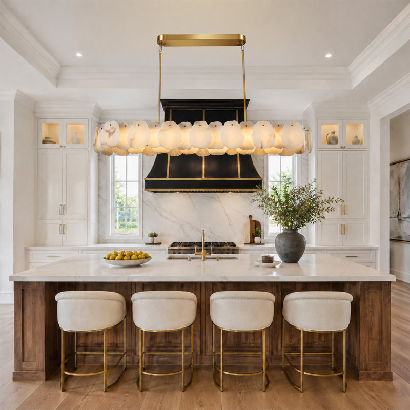 57.8" Dimmable LED Modern Gold Rectangular Alabaster Chandelier Kitchen Island Lights