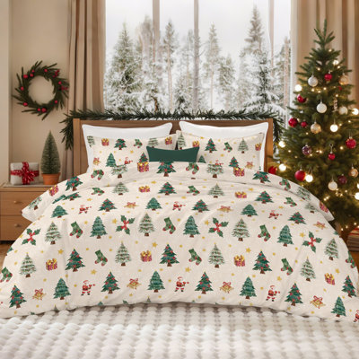 Christmas Comforter Set Snowflake Socks Christmas Tree Santa Claus Holiday Bedding Set Soft Microfiber Bedding Set for New Year