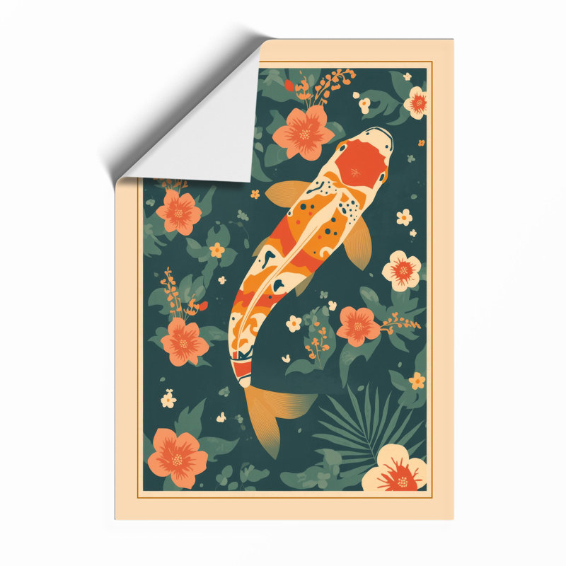Koi in Bloom Japandi - Framed Print, A3 - 42.0 x 29.7 cm, Unframed