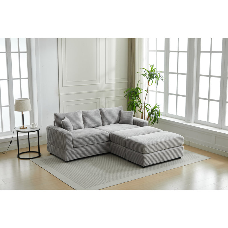 Canapé moderne en velours côtelé avec housses de coussin moelleuses, 2 pour les cinémas maison, modulaire optionnel orange 2 chambres, gris