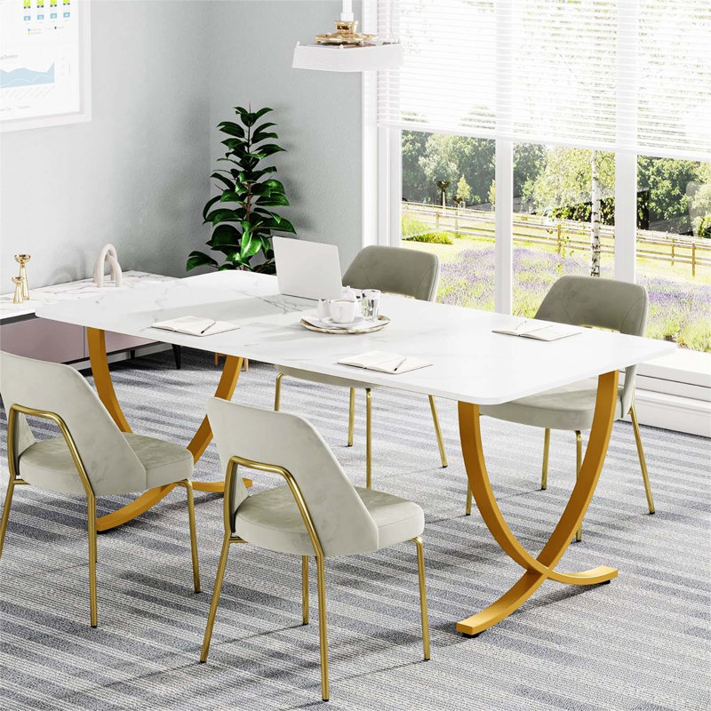 Bureau de direction moderne avec plateau en faux marbre pour les grandes réunions de conférence et l'espace de travail à domicile (BUREAU NON FAUTEUIL)